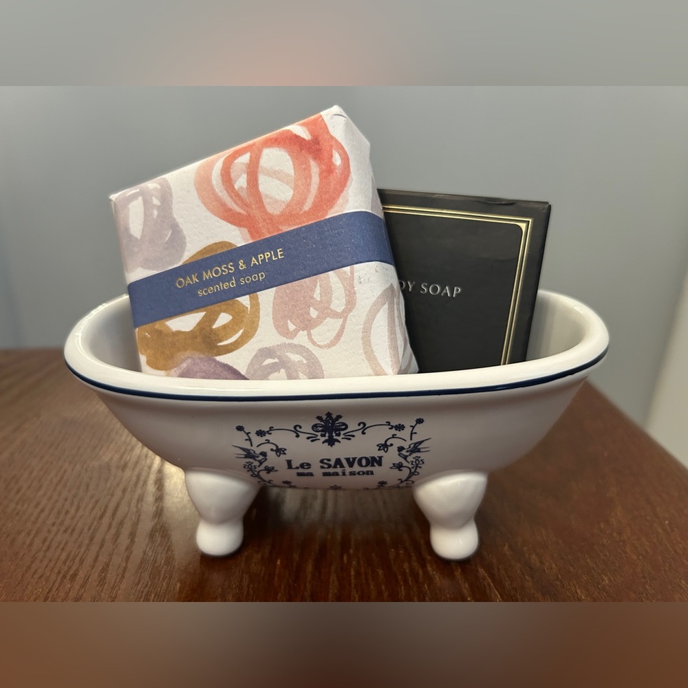 Ceramic soap dish and soaps